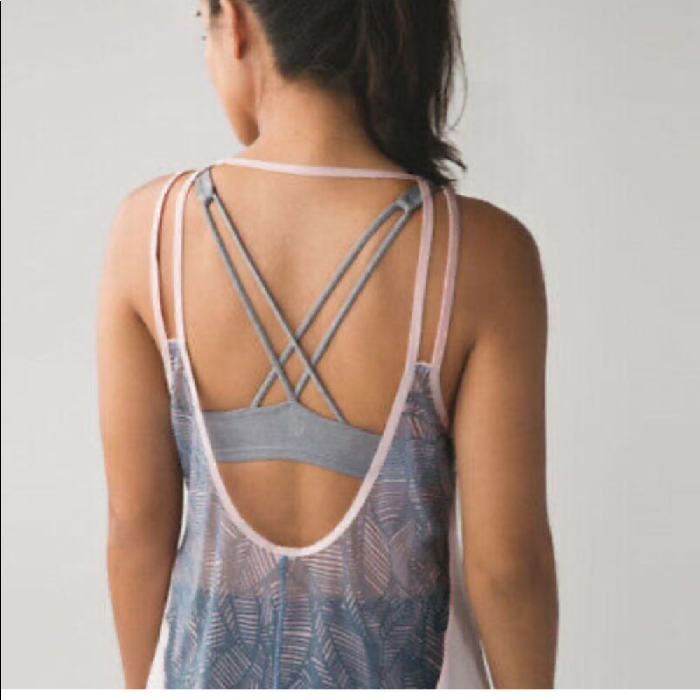 NWOT Lululemon Cool to Street Tank sheer pink & gray banana leaf print
